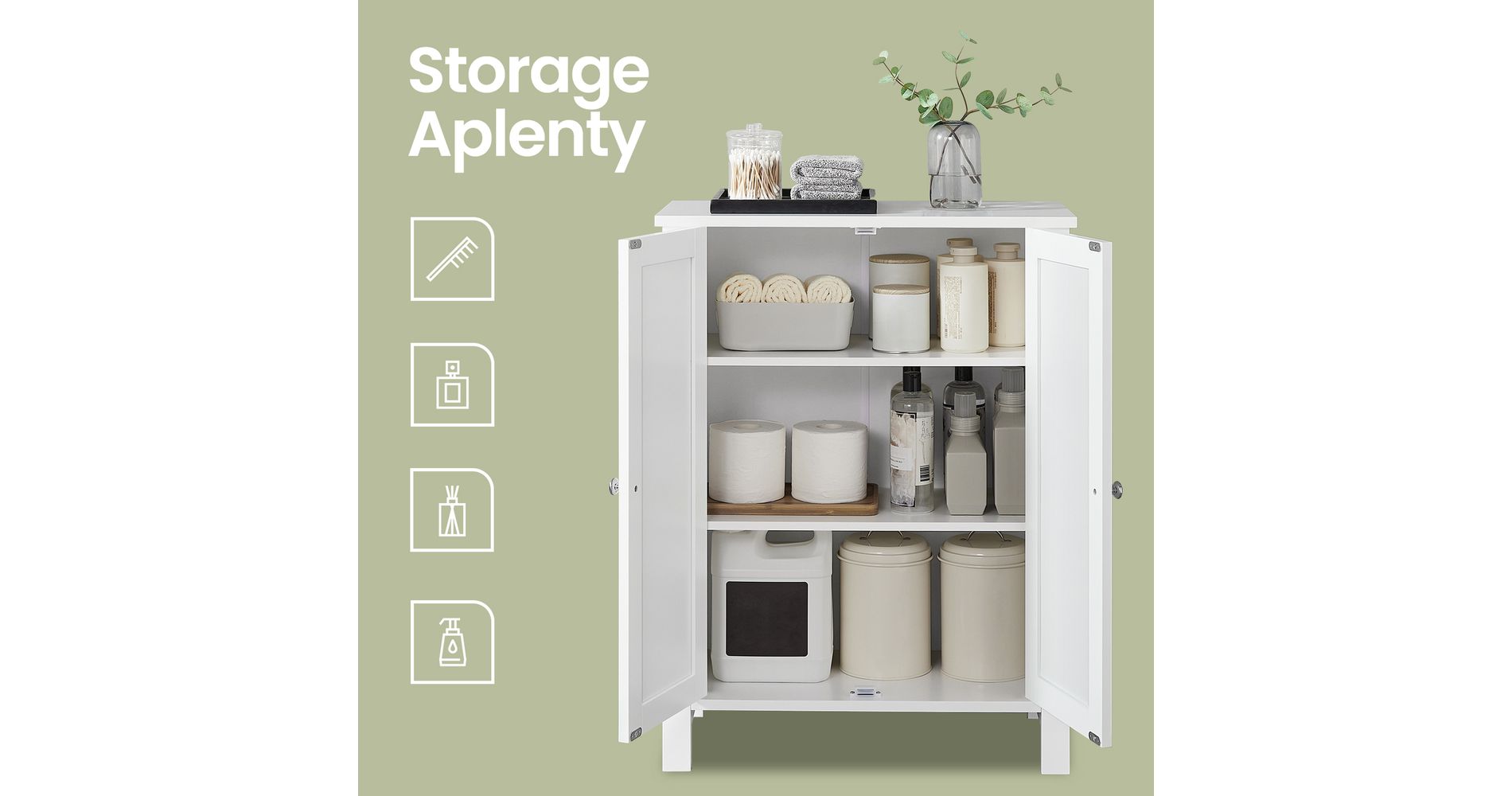 LEDREM Freestanding Cabinet with Adjustable Shelves, Multi-Purpose Storage Unit for Dining, Bathroom, or Kitchen, White