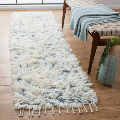 Manhattan Blue and Ivory Hand-Knotted Wool Runner Rug