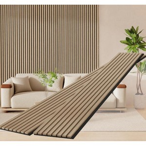 Vipbear Wood Slat Wall Panels, Wood Panels for Wall, 2 Pack 93.5" x 12.6" Soundproof Solid Wooden Wall Panels, 3D Acoustic Fluted Wood - 1 of 4