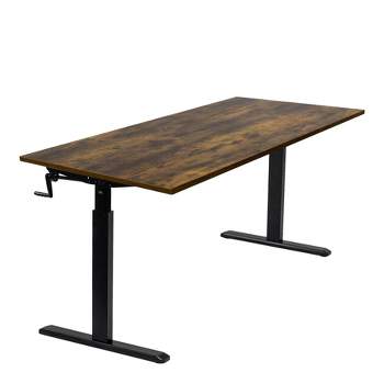 Mount-It! Height Adjustable Hand Crank Sit-Stand Desk with 55" Tabletop | Oak