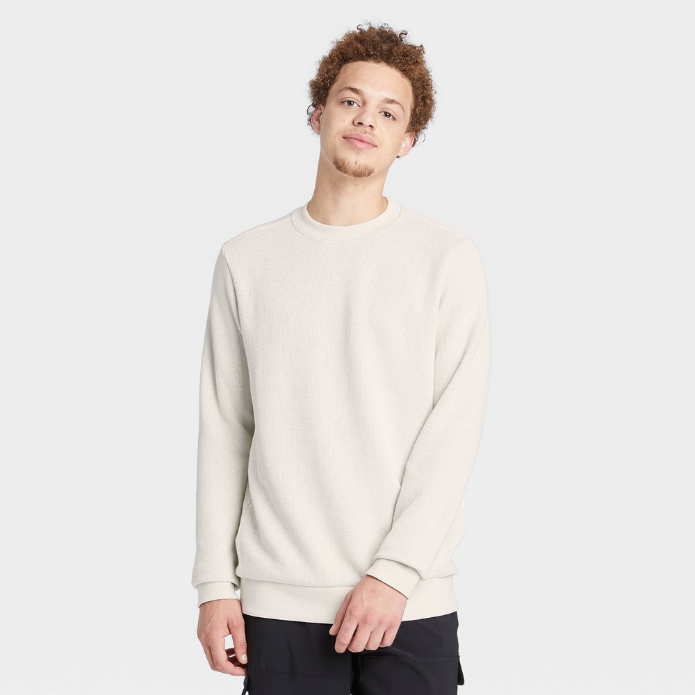 Men's Crewneck Fleece Sweater - All in Motion Cream  L Ivory