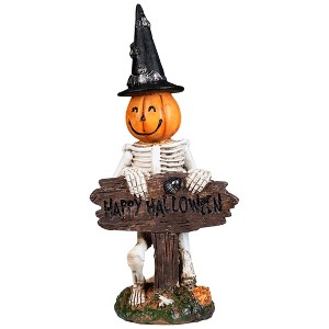 Northlight Jack-O-Lantern Skeleton in Witch's Hat and Happy Halloween Sign - 9.5" - 1 of 4