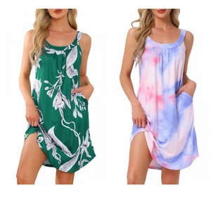 INSPIRE CHIC Women's 2 Pcs Sleeveless Printed Scoop Neck Tank Broad-Strap Nightgown with Pockets - 1 of 4