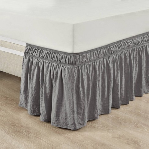Ruched Ruffle Elastic Easy Wrap Around, Gray King Bed Skirt