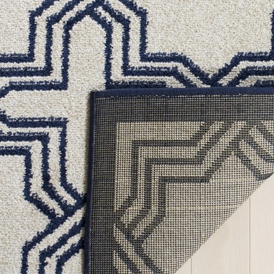 Ivory & Navy Geometric Hand-Knotted Cotton Blend 30" Rug