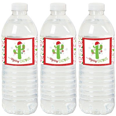 Big Dot of Happiness Merry Cactus - Christmas Cactus Party Water Bottle Sticker Labels - Set of 20