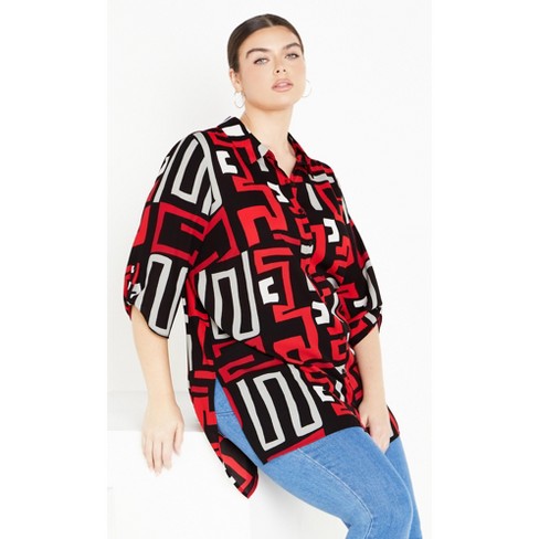 AVENUE | Women's Plus Size Blouse Ll Prt - Black/Red Geo - 14W