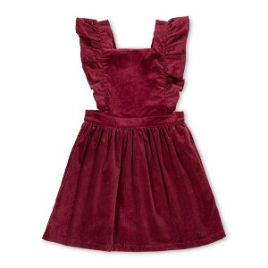 Hope & Henry Girls' Organic Corduroy Ruffle Jumper, Oxblood Cord, 6-12 Months - 1 of 4