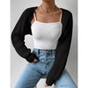 Coolmee Women's Open Front Ribbed Knit Crop Bolero Drop Shoulder Long Sleeve Loose Fit Knitted Crop Cardigan Shrug Black L - 3 of 4