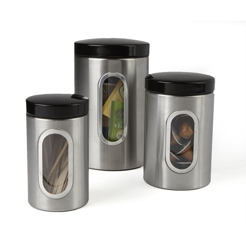 Mind Reader 3 Piece Canister Set with Window, Silver with Black, 5 of 6
