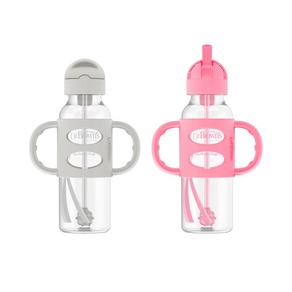 Photos - Baby Bottle / Sippy Cup Dr.Browns Dr. Brown's 8oz Milestones Narrow Sippy Straw Bottle with Silicone Handles 