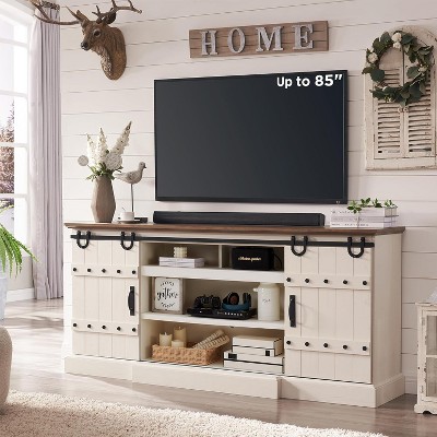 SinCiDo Farmhouse TV Stand for Up to 85" TVs, Rustic Entertainment Center w/Sliding Barn Door, Media Console w/Storage Cabinet