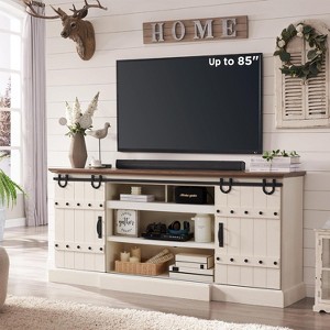 SinCiDo Farmhouse TV Stand for Up to 85" TVs, Rustic Entertainment Center w/Sliding Barn Door, Media Console w/Storage Cabinet - 1 of 4