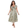 Women's Plus Size Maxi Dress Flutter V Neck Sleeveless Flowy Boho Floral Print Summer Casual Wedding Party Formal Dresses - 3 of 4