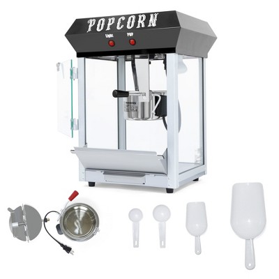 Munora 6-Ounce Bar Style Popcorn Machine - Stainless Steel Popcorn Maker with Warming Deck, Tempered Glass & Accessories, Black