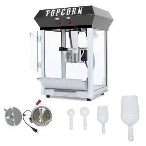 Munora 6-Ounce Bar Style Popcorn Machine - Stainless Steel Popcorn Maker with Warming Deck, Tempered Glass & Accessories, Black - 1 of 4