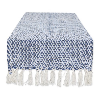 Design Imports  Woven Jacquard Fringe Table Runner, Nautical Blue, 15X72"