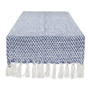 Design Imports  Woven Jacquard Fringe Table Runner, Nautical Blue, 15X72" - 1 of 4