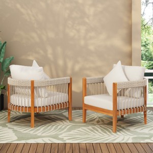 KTMBDW Patio Club Chair with Handwoven Rope Accents & Curved Backrest - Boho Patio Lounge Chair with Cushions for Porch, Garden - 1 of 4