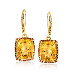 Ross-Simons 9.50 ct. t.w. Citrine and .32 ct. t.w. Red Diamond Drop Earrings in 18kt Gold Over Sterling - 1 of 3