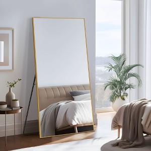 Sleek Aluminum Alloy Full-Length Mirror with Right-Angled Arch Frame - 1 of 4