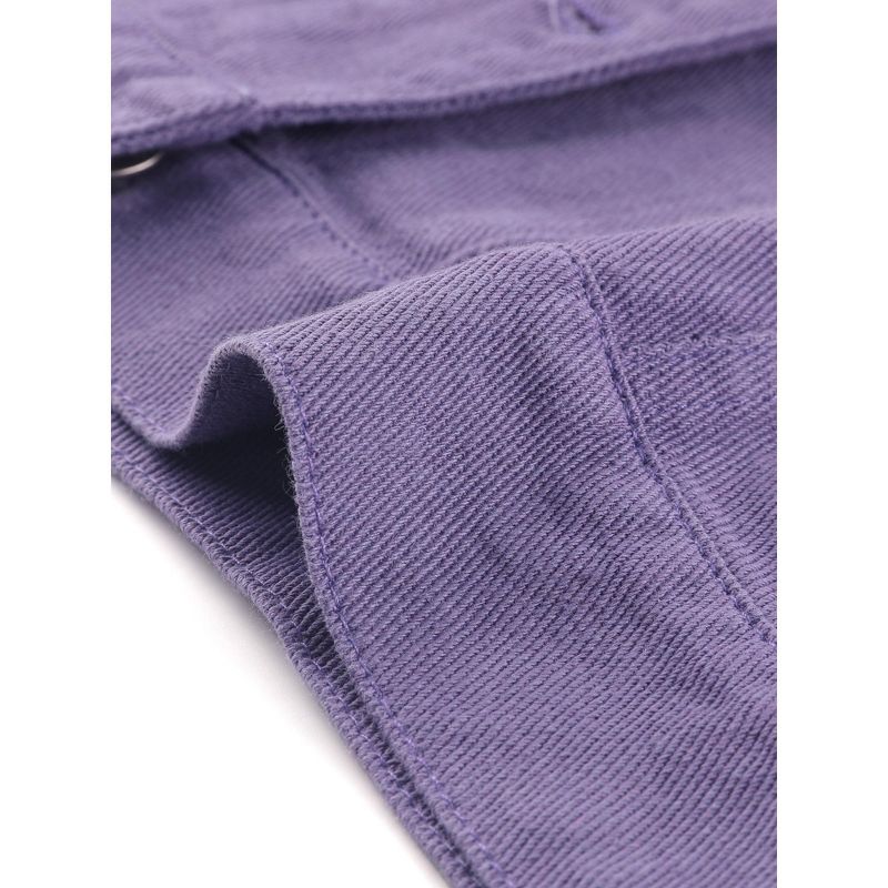 Allegra K Women's Crop Button Down Plaid Cuffs Jean Jacket with Pockets, 6 of 8