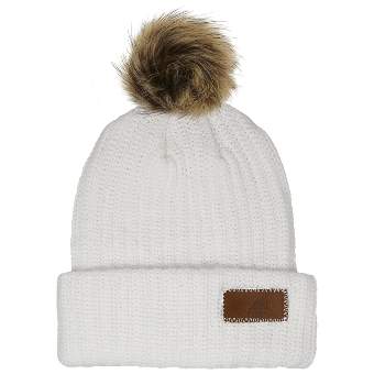 Love Your Melon Adult Black Speckled Pom Beanie Pom in Natural | Cotton/Lycra/Faux Fur