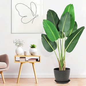 4 FT Artificial Bird of Paradise Tree with 8 Trunks, Faux Banana Leaf Plants with Pot, Lifelike Fake Greenery Plants for Indoor Outdoor Living Room - 1 of 4