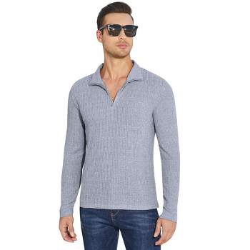 Men's Quarter Zip Up Pullover Casual Stretch Lightweight Mock Neck Polo Sweaters Knitwear