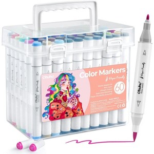 Ohuhu Markers Paper-friendly No Peeling Water-based Coloring Markers 60 Colors Dual Brush Fine Tips Markers for Coloring Books No Bleeding Art Markers - 1 of 4