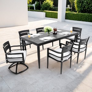 Christopher Knight Home Larry Outdoor 7 Piece Aluminum and Sintered Stone Dining Set with Removable Sunbrella Cushions - 1 of 4