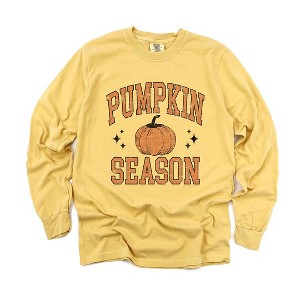 Simply Sage Market Women's Pumpkin Season Varsity Grunge Long Sleeve Garment Dyed Tee - 1 of 4
