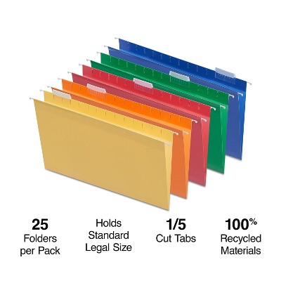 Standard Green Legal Size 25 per Box 1/5-Cut Adjustable Tab 64155 Smead Hanging File Folder with Tab 