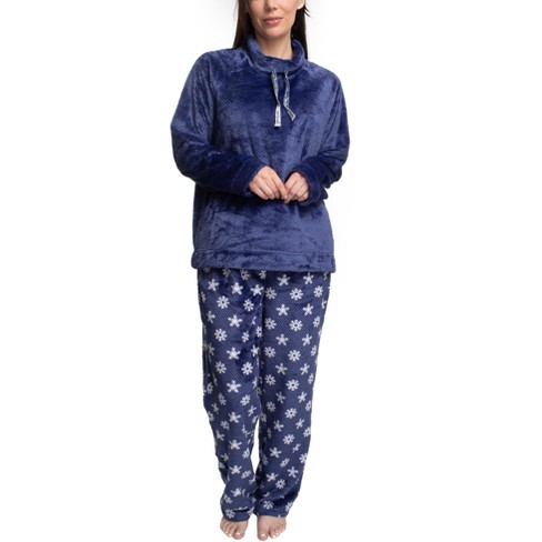 Muk Luks Womens Super Cozy Pajama Set Navy Snowflakes Small