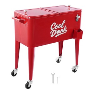 VEVOR 80 Quart Rolling Ice Chest, Holds up to 50 Bottles / 110 Cans, Portable Patio Party Bar Drink Cooler Cart with 4 Swivel Casters, Red - 1 of 4