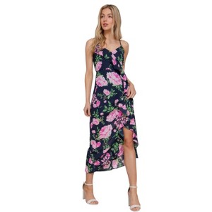 Slickblue Floral Ruffle Midi Slip Dress with Spaghetti Straps & Flowing  Silhouette, Romantic Summer Dress, Navy-Pink, M : Target