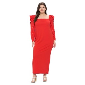 L I V D Women's Evangeline Rhinestone Sleeve Dress, Coral Red, 3X - 1 of 3