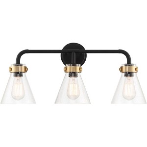 Possini Euro Design Trilogy Modern Wall Light Black and Brass Hardwire 25 3/4" 3-Light Fixture Seedy Glass for Bedroom Bathroom - 1 of 4