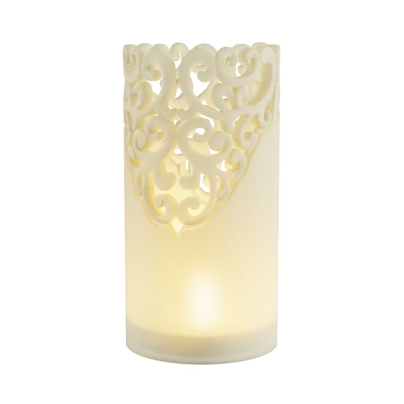 Remote Control LED Candles - Set of 3 Battery-Operated Realistic Flameless Pillars with Lace Details and Vanilla-Scented Wax by Lavish Home, 5 of 9