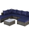 Outdoor Sofa Set, 8 Pcs Patio Sectional Sofa Couch, Wicker Sofa Sets with Washable Cushions, Sofa with Glass Coffee Table-Coolbibila - 3 of 4