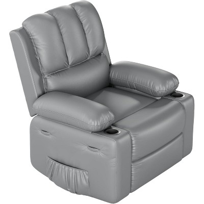 Manual Leather Chair, Premium Ergonomic Recliner with Adjustable Backrest and Cup Holders