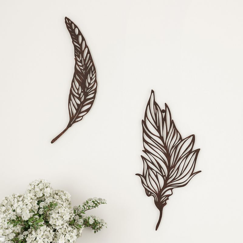 Wall Decor-Set of Two Metal Feather Hanging Wall Art Laser Cut Contemporary Nature Sculpture for Living Room, Bedroom, Kitchen by Hastings Home, 1 of 8