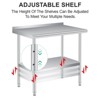 GustoWave Stainless Steel Table, Heavy Duty Commercial Work & Prep Table with Adjustable Undershelf, Backsplash for Kitchen - 2 of 4