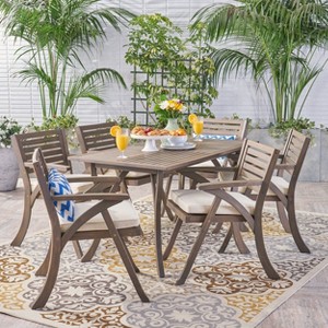 Christopher Knight Home Zachary 7 Piece Patio Dining Set with Acacia Wood Table and Slatted Chairs - 1 of 4