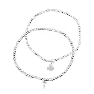 Adornia Sterling Silver Plated Stretch Bracelet Set With Mini Crystal Initial