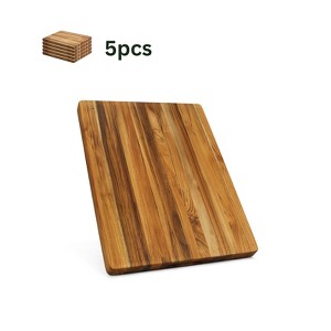 5Pcs Wooden Cutting Board with Grip Handles, Groove solid wooden platter, Wooden Trays, Chopping Board for Meat, Fruit, Cheese - 1 of 4