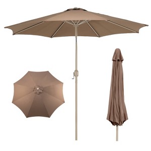 Aoodor 9FT Outdoor Patio Market Umbrella Aluminum Frame with Push Button Tilt Crank and 8 Steel Ribs,for Garden Deck Backyard and Pool - 1 of 4