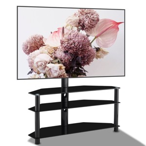 GlasFlength TV Stands and Consoles Modern Swivel Media Console with Height Adjustable Design and Tempered Glass Shelves, Black, 35.43"*15.75"*47.25" - 1 of 4