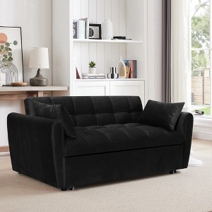 TiramisuBest 65" Velvet 3-in-1 Sofa Bed, Dark Grey Foldable Double Sofa with Adjustable Back for Bedroom & Living Room - 1 of 4