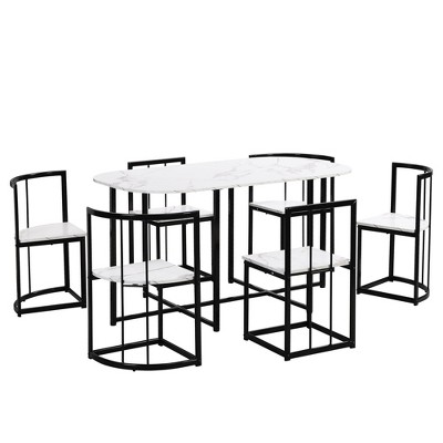 NicBex 7-Piece Dining Table Set for 6,Modern 31.5 Inch Kitchen Table & 6 Upholstered Dining Chairs with Metal Frame